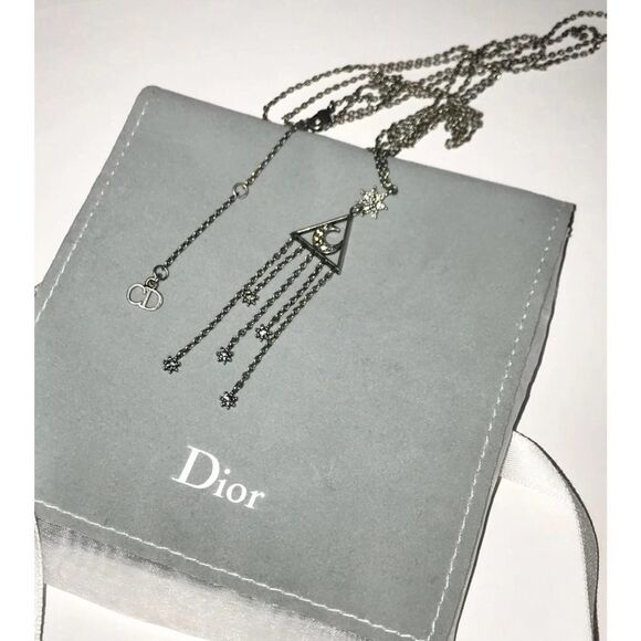 CHRISTIAN DIOR Silver Pendant Lariat Necklace MOON & STARS - Picture 10 of 13